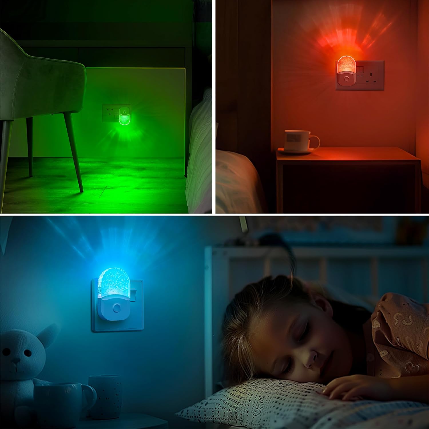 DORESshop Plug in Night Light, 8-Color RGB LED Nite Lights Plug into Wall, Nights Lights for Kids, 4Pack Color Changing Nightlight, Dusk…