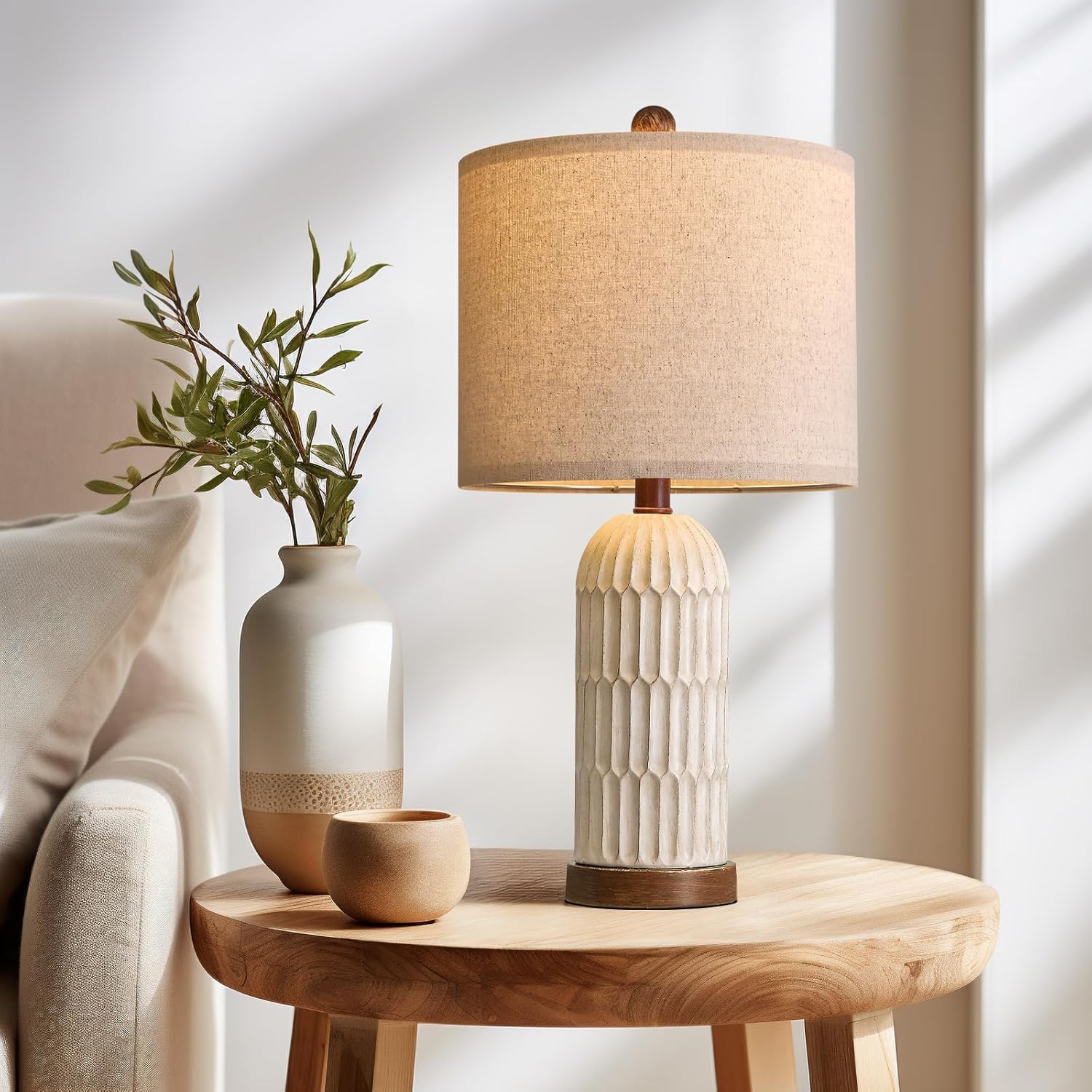 OYEARS 22.5" Bedside Table Lamps Set of 2, Farmhouse Table Lamp with USB A+C Charging Ports, Vintage Nightstand Lamp for Bedrooms and…