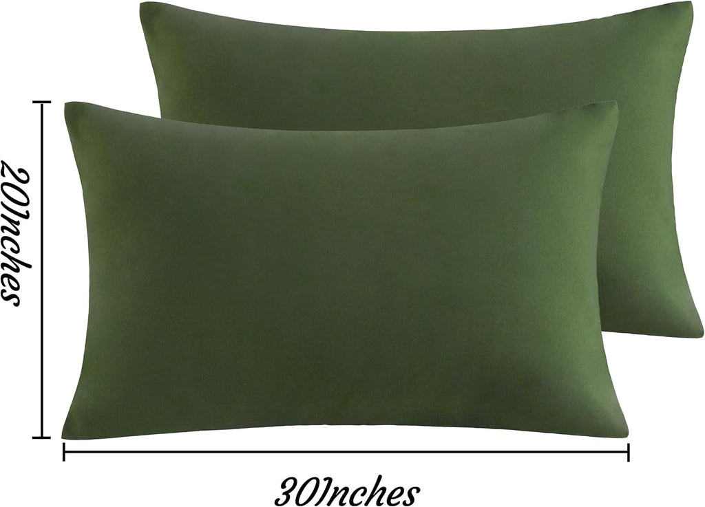 Ntbay Queen Pillow Cases Set, 2 Pack Brushed Microfiber 20x30 Inches, Olive Green with Envelope Closure, Soft, Wrinkle, Fade, Stain Resista…
