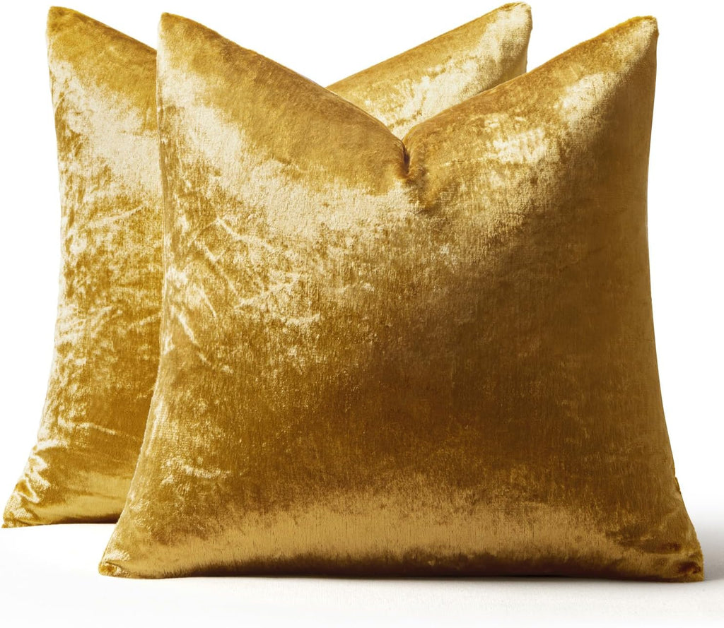 Miulee 24x24 Inch Euro Sham Velvet Pillow Covers, Set of 2 Large Square Decorative Pillows -Golden Super Soft for King Bed, Sofa, Couch, Ac…