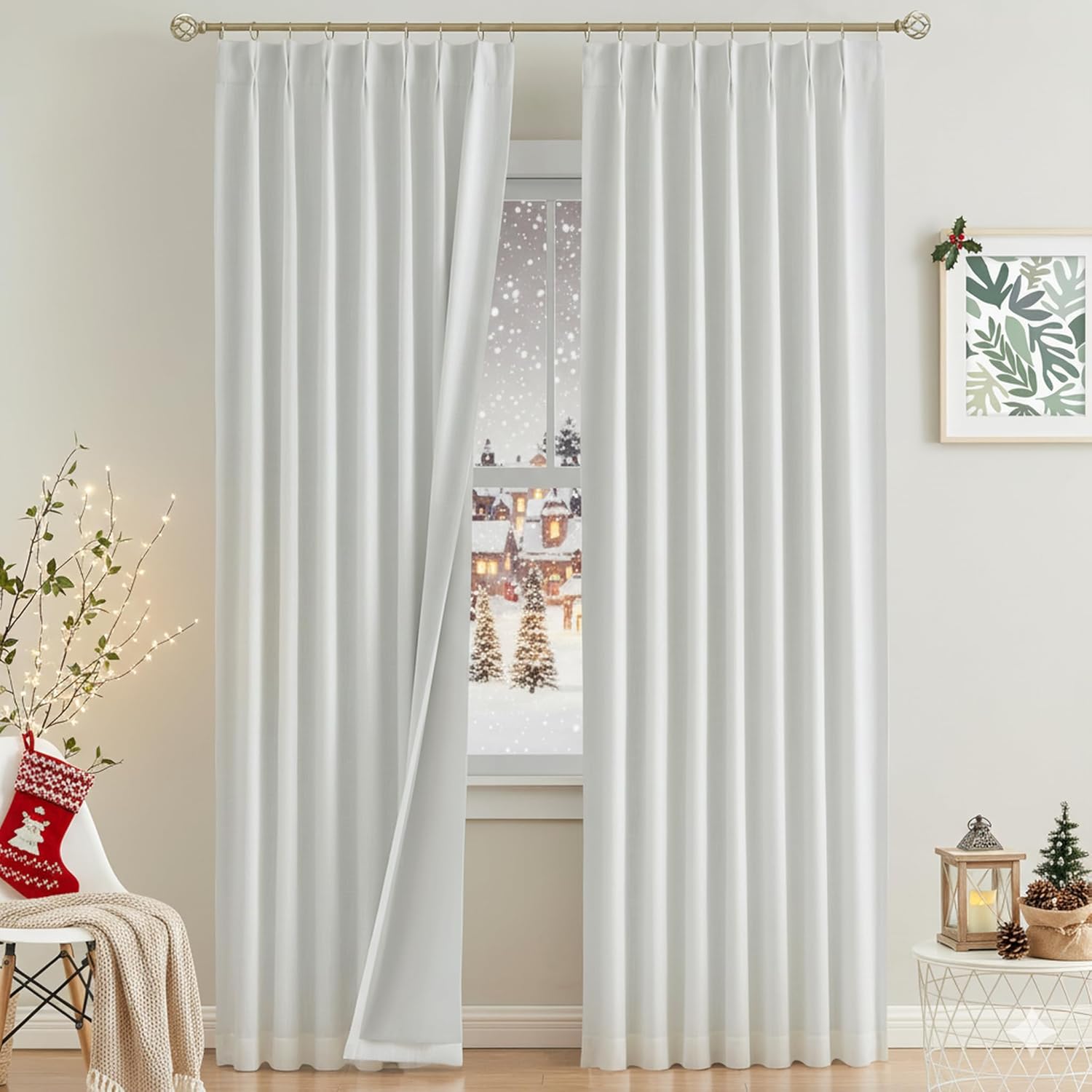 VisionHome Vision Home White Pinch Pleated Full Blackout Curtains Thermal Insulated Window Curtains 95 inch for Living Room Bedroom Room Da…