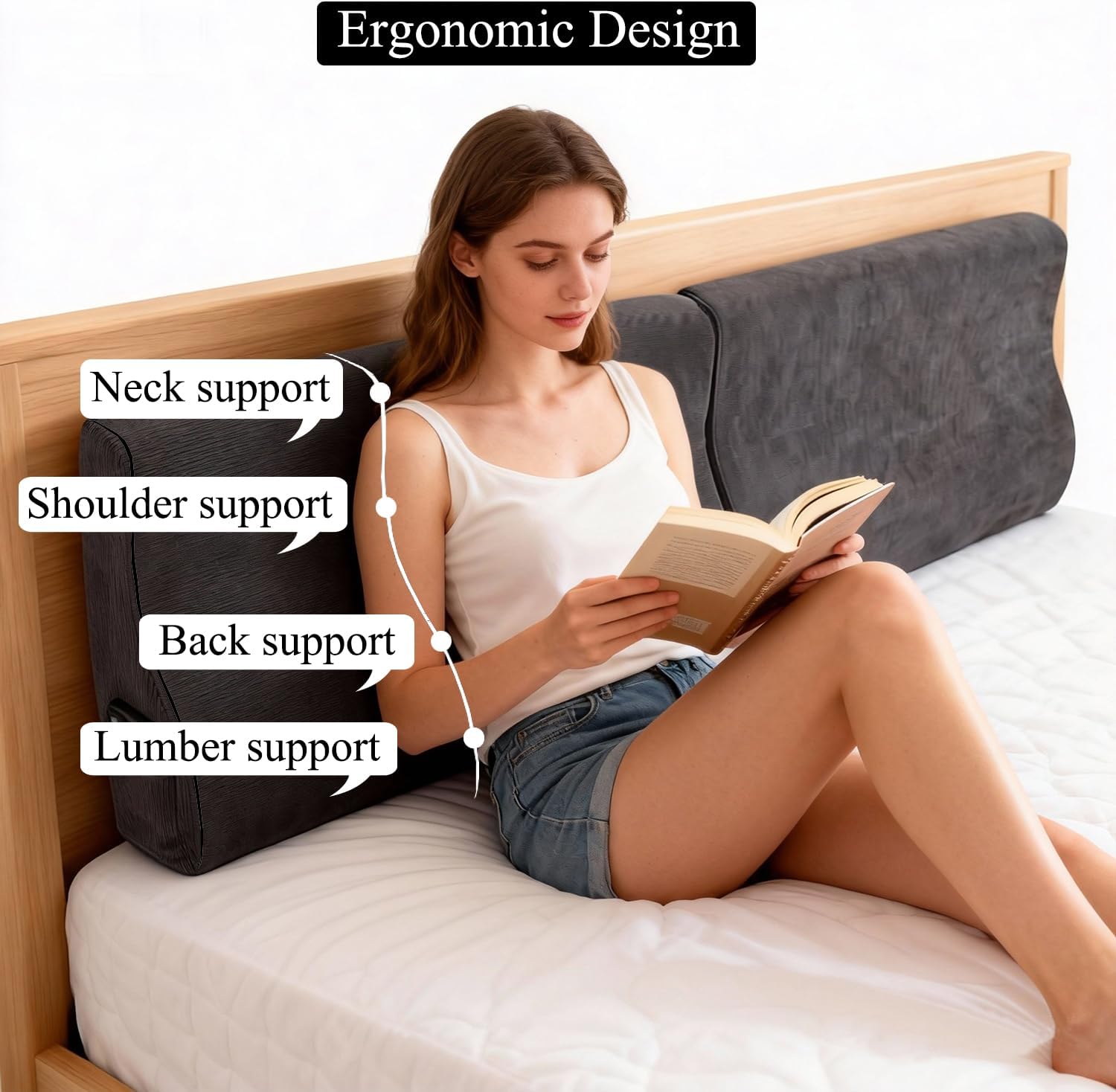 Twin XL Wedge headboard Pillow with Firm Foam Triangular Bed Wedge Pillow for Headboard Large Couch Back Support Pillow for Bed Sitting…