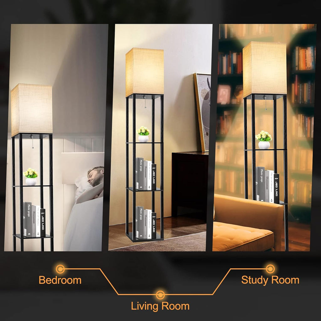 RUNTOP Floor Lamp with Shelves, Shelf Lamp with 3 Color Temperature LED Bulb, Floor-Lamp for Living Room, Modern Tall Standing Display…