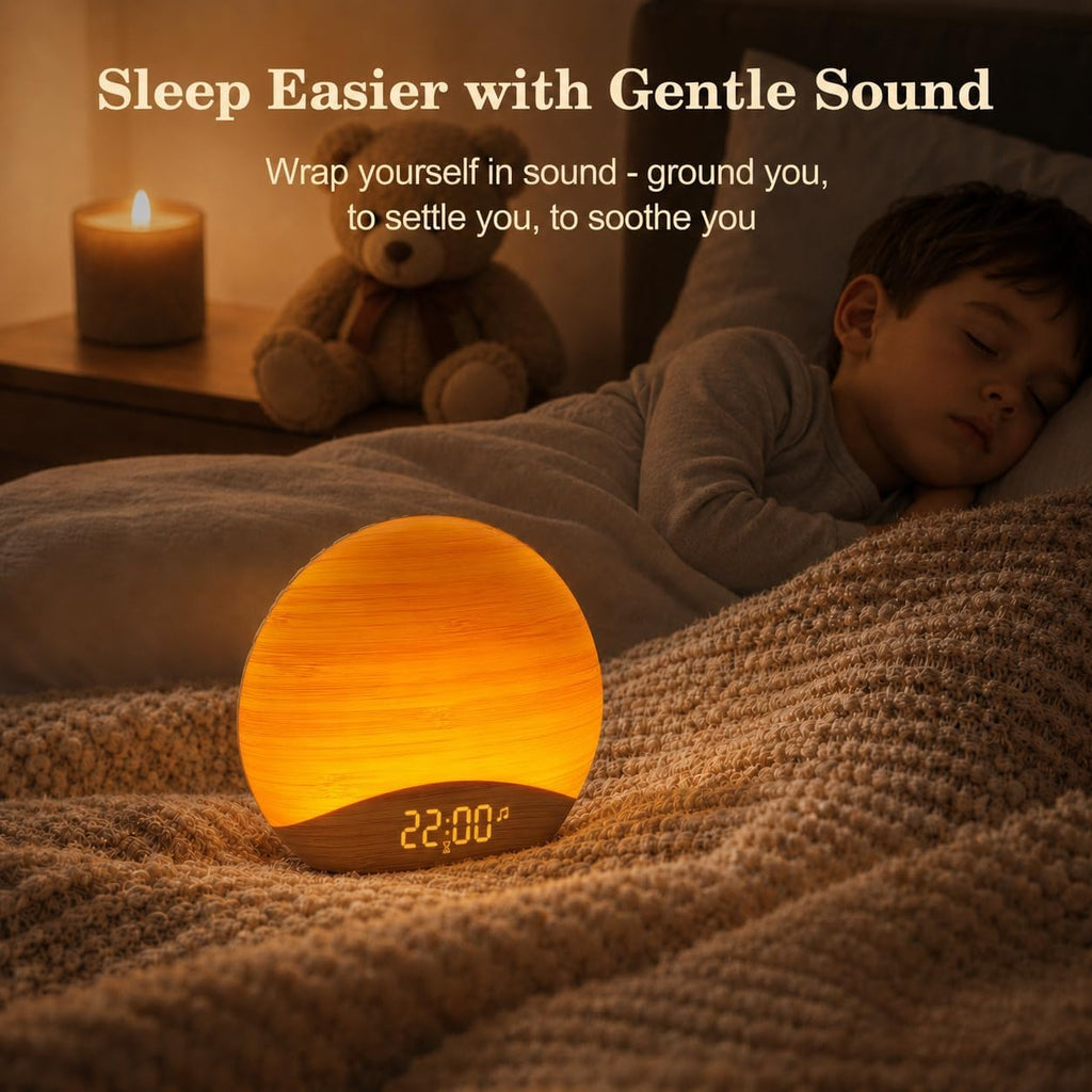 REACHER Natural Wood Grain Sound Machine Sunrise Alarm Clock,26 Nature Inspired Sleeping Sounds, 0-100% Dimmable Clock, Night…