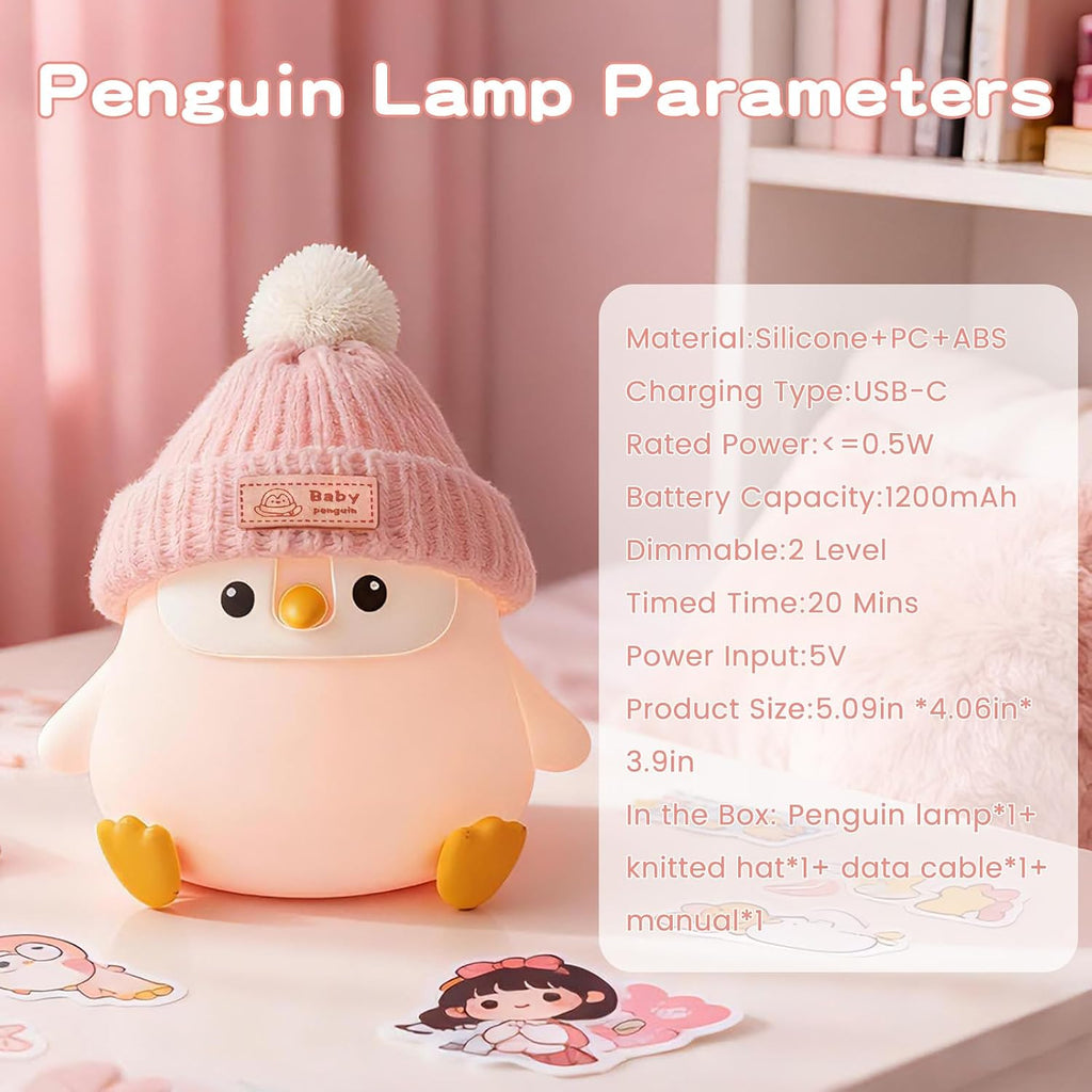 FAMIDUO-BrightenYourLife Penguin Silicone Night Light, Cute Pink Penguin Lamp with Hat, Nursery Nightlight for Baby, Rechargeable/Dimmable…