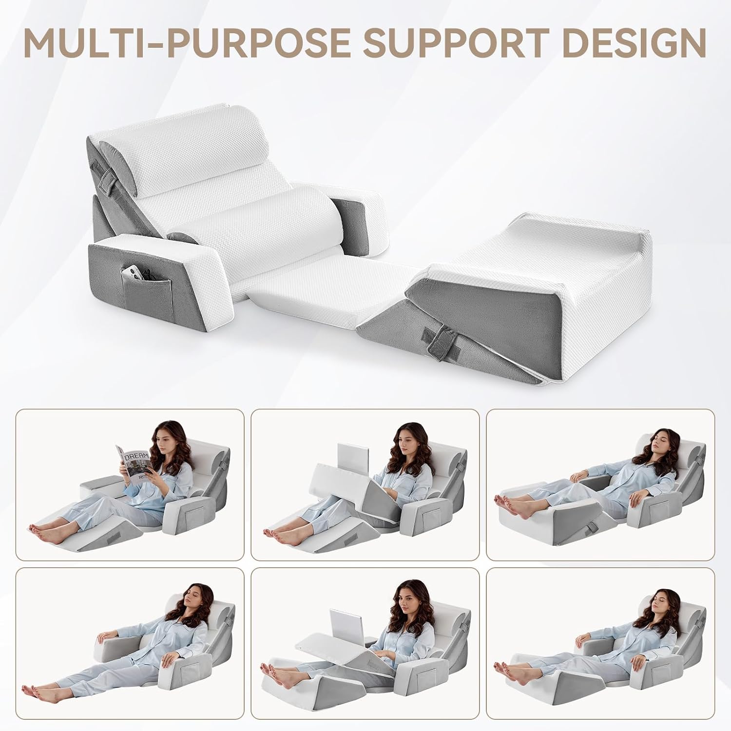 Yojoker 9PCS Orthopedic Bed Wedge Pillow Set for Sleeping, Back and Leg, Post Surgery Foam Pillow for Body, Triangle Adjustable Support Pi…