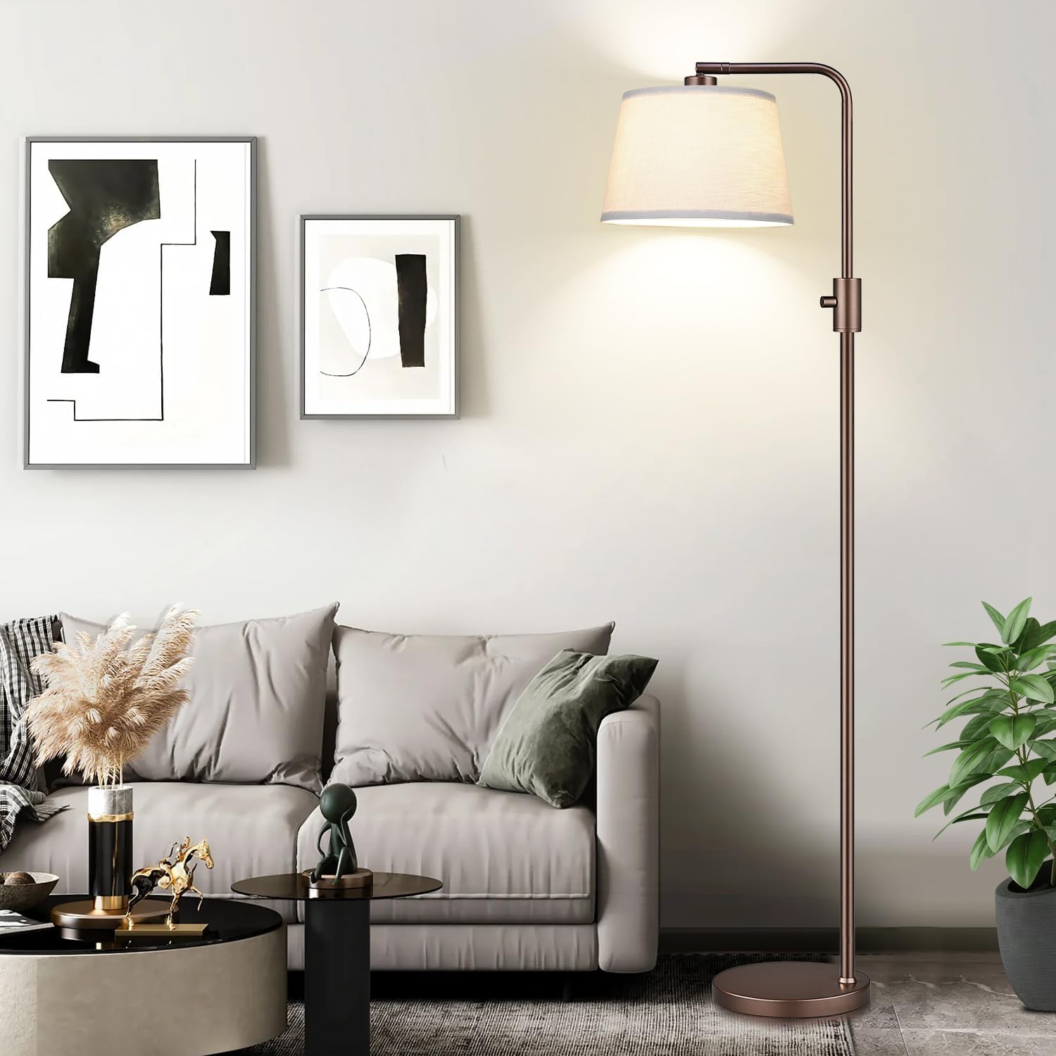 Nintiue [Upgraded] Dimmable Floor Lamp, 1000 Lumens LED Edison Bulb Included, Modern Arc Standing Tall Brown Floor Lamp for Living Room…