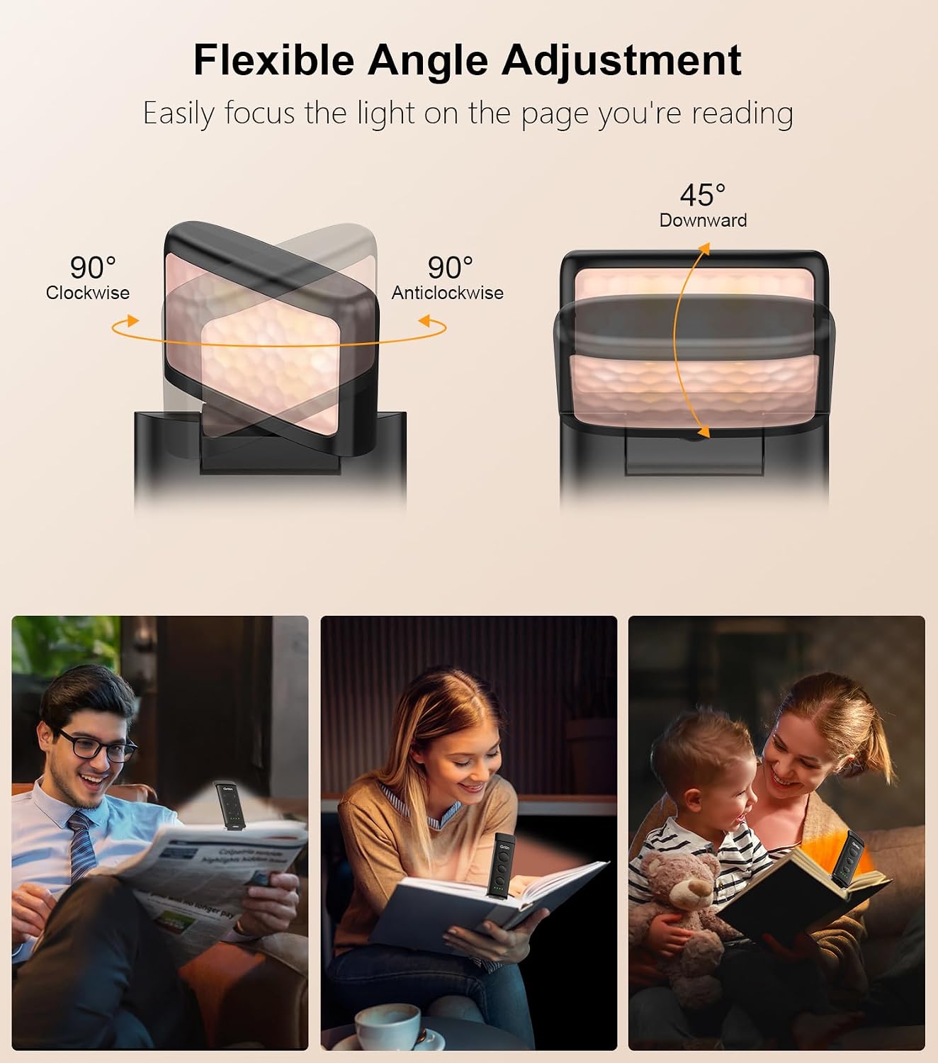 Gritin Book Light Rechargeable, Eye Caring 3-Color & 5-Brightness Clip on LED Reading Light for Books in Bed- Stepless Dimming, Long…
