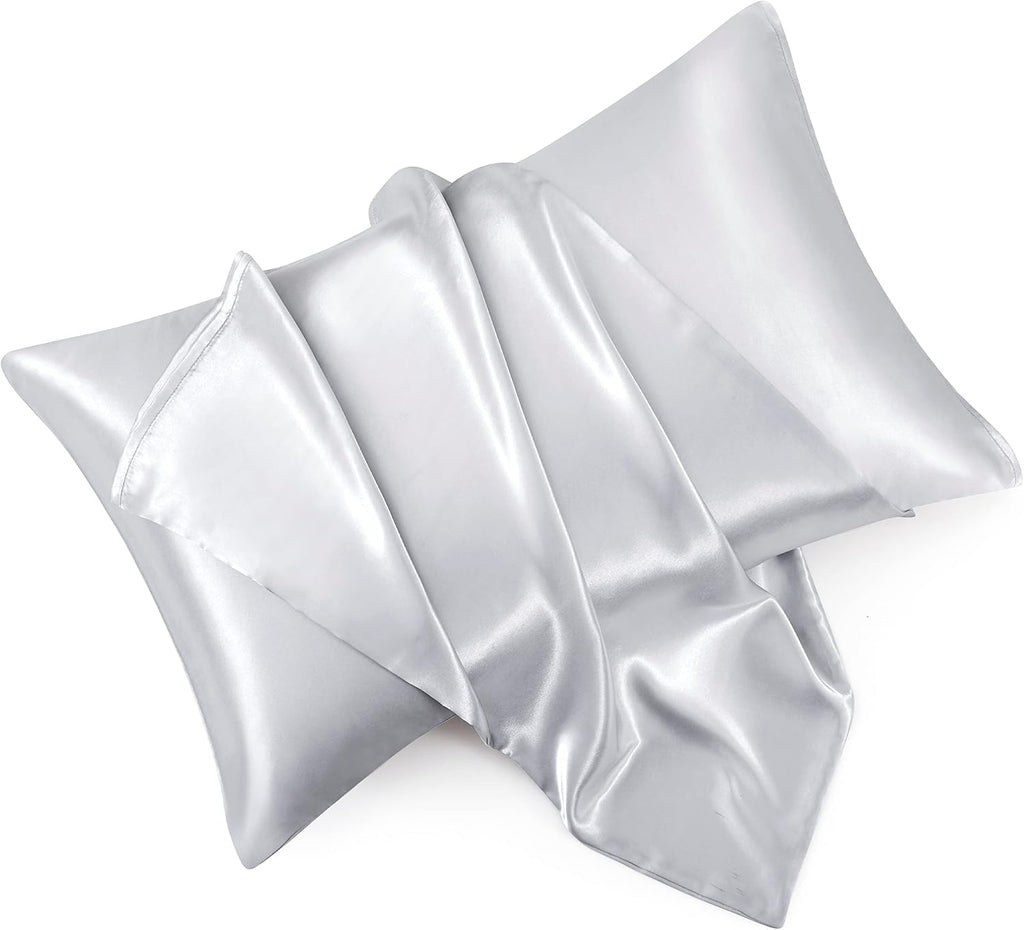 HommxJF King Size Satin Pillowcase Set of 2 with Envelope Closure, Light Gray Silk Pillowcase for Hair and Skin (20x36) Gray