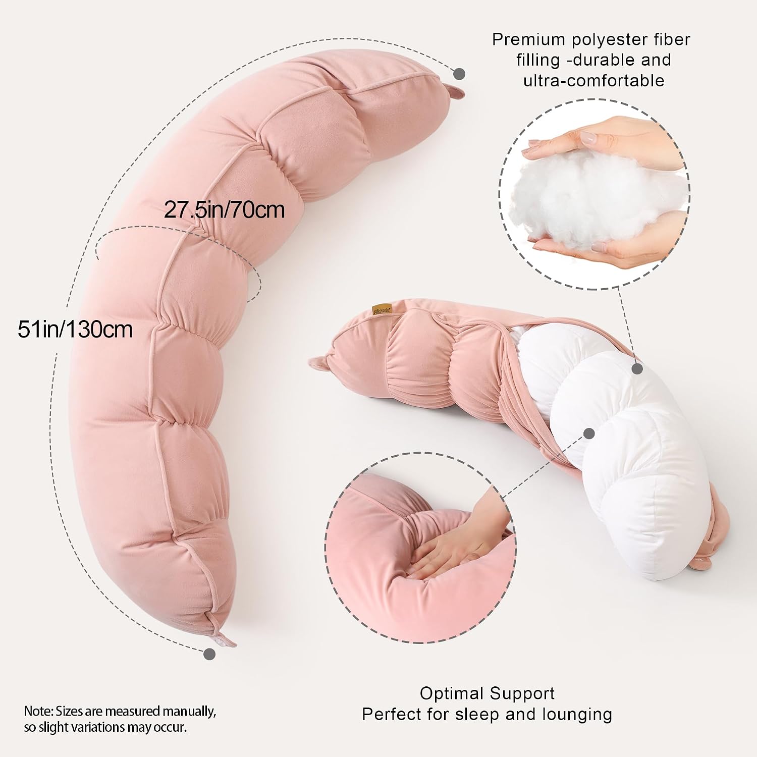 Peallow(Pat. Pend) – Long Round Body Pillow for Adults, Bolster Pillow for Sleeping, Soft and Supportive Pillow for Sleeping & Lumbar…