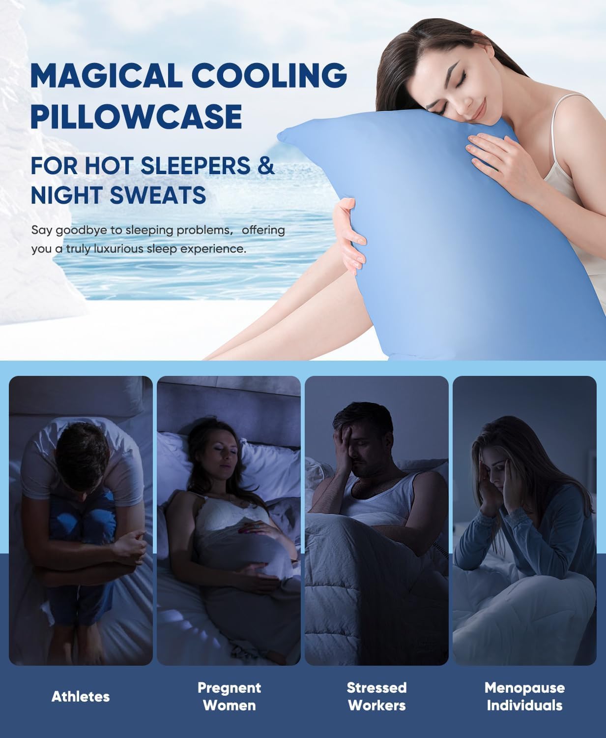 Luxear Cooling Pillow Cases, 2 Pack Stretch Arc-Chill Q-max 0.55 Cool Pillowcases King Size, Double-sided Cooling Design, Protecting Hair &…