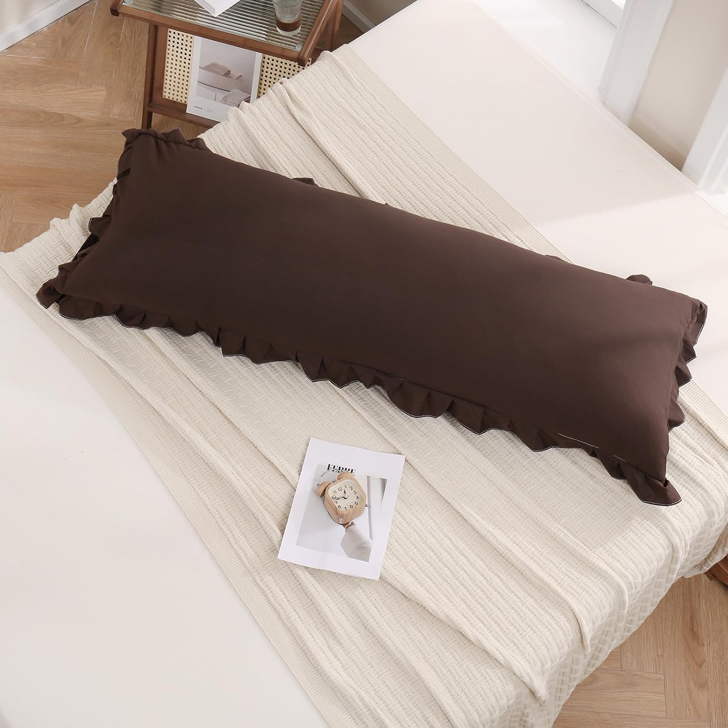 Merryword Dark Brown Body Pillow Cover 20x54inches Chocolate Long Pillowcase Ruffled Body Pillowcases Cute Pillowcase Pillow Sham (1 Body,…