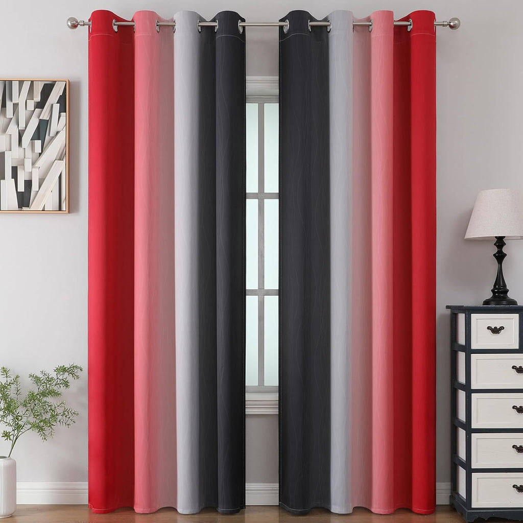 Estelartextiler Estelar Textiler Black and Red Ombre Blackout Curtains 90 Inches Long 2 Panels Set, Thermal Insulated Gradient Drapes for B…