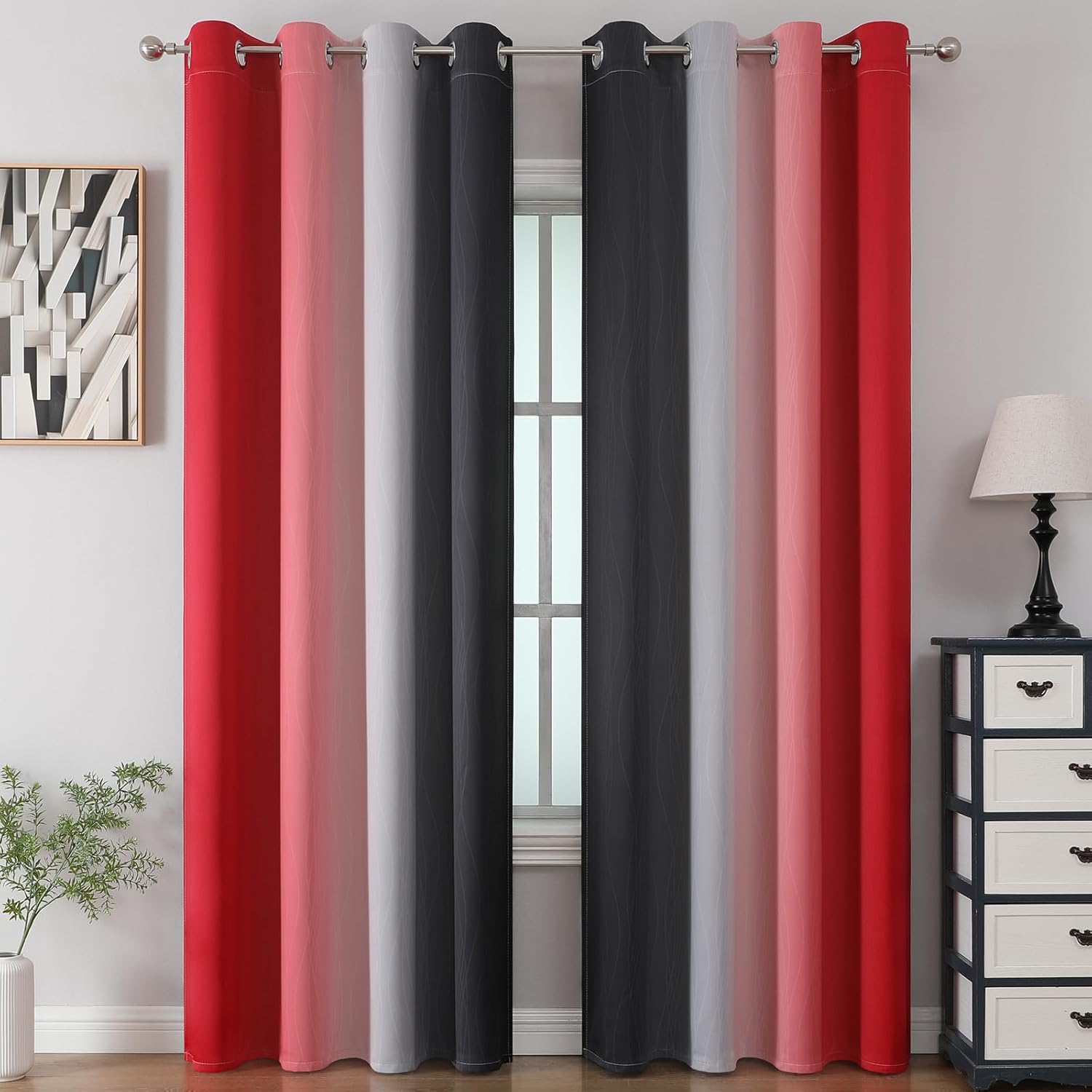 Estelartextiler Estelar Textiler Black and Red Ombre Blackout Curtains 90 Inches Long 2 Panels Set, Thermal Insulated Gradient Drapes for B…