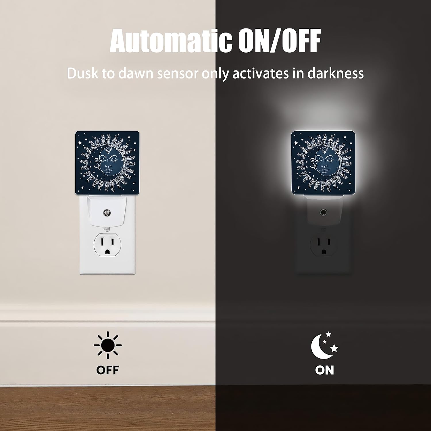 Vintage Sun Moon Night Light, Dusk to Dawn Smart Sensor Nightlight for Bedroom Bathroom Kitchen Hallway Stairs Hallway, Plug-in, Energy…