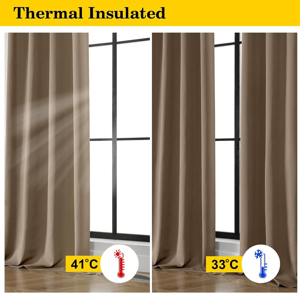 WelvetBLK Brown Room Darkening Curtains for Bedroom Living Room 45 Inch Length 2 Panels Set, Soft Solid Thermal Insulated Rod Pocket Short…