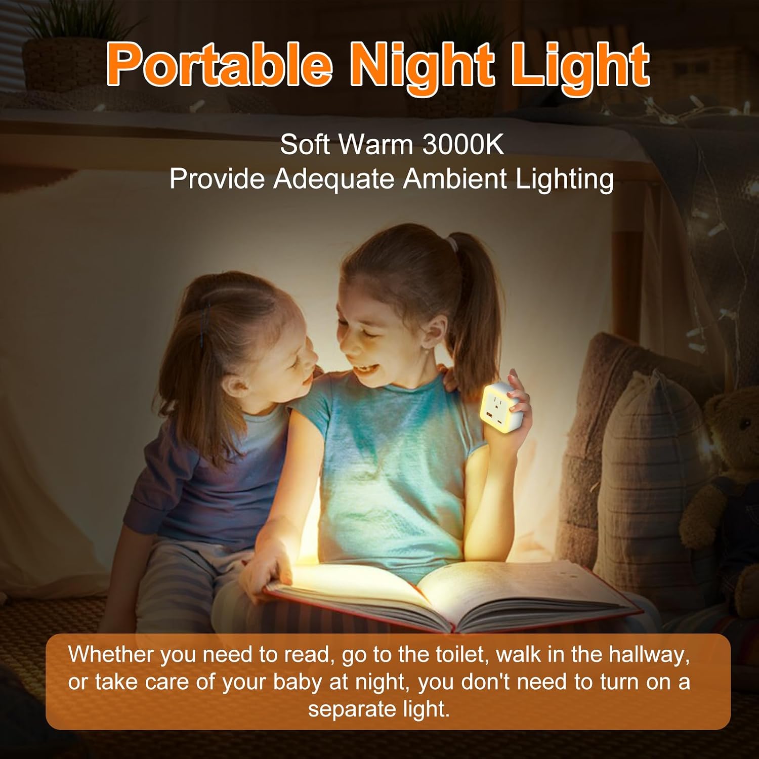 JackonLux Night Lights Plug Into Wall 4 Pack Rechargeable Battery Backup Light Dusk to Dawn Sensor Night Light with Outlet Expander for…