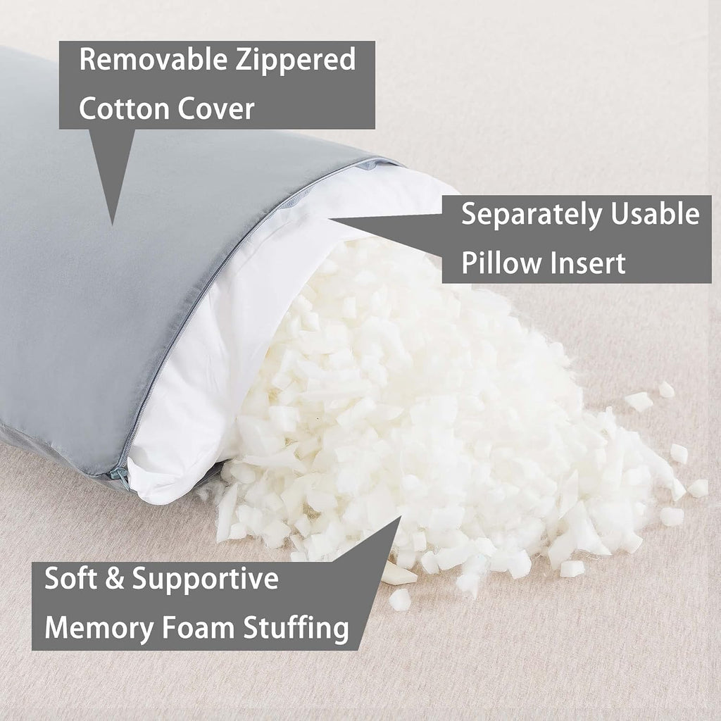 WhatsBedding Memory Foam Body Pillow with Breathable Zippered Cotton Cover, Full Body Pillow for Adults, Long Pillow for Sleeping, Firm Pil…
