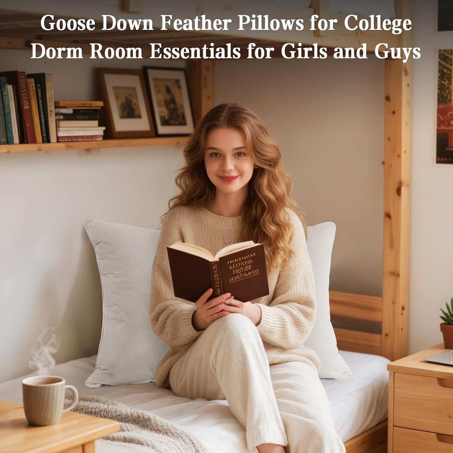 BHZ Goose Down Feather Pillows Queen Size Set of 4, Luxury Hotel Alternative Collection Bed Pillows for Sleeping Firm Soft Support for…