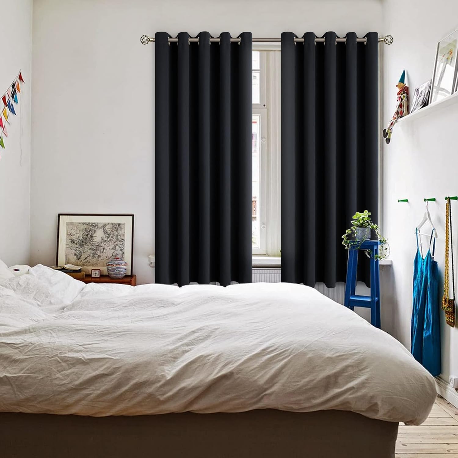 BGment Blackout Curtains - Grommet Thermal Insulated Room Darkening Bedroom and Living Room Curtain, Set of 2 Panels (70 x 63 Inch, Black)…