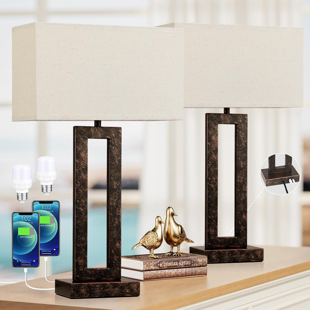 Seealle 22" Tall Living Room Lamps for Night Stands - Touch Bedside Lamp with USB C+A, 3 Way Dimmable Bedroom Lamps for End Tables Set of…