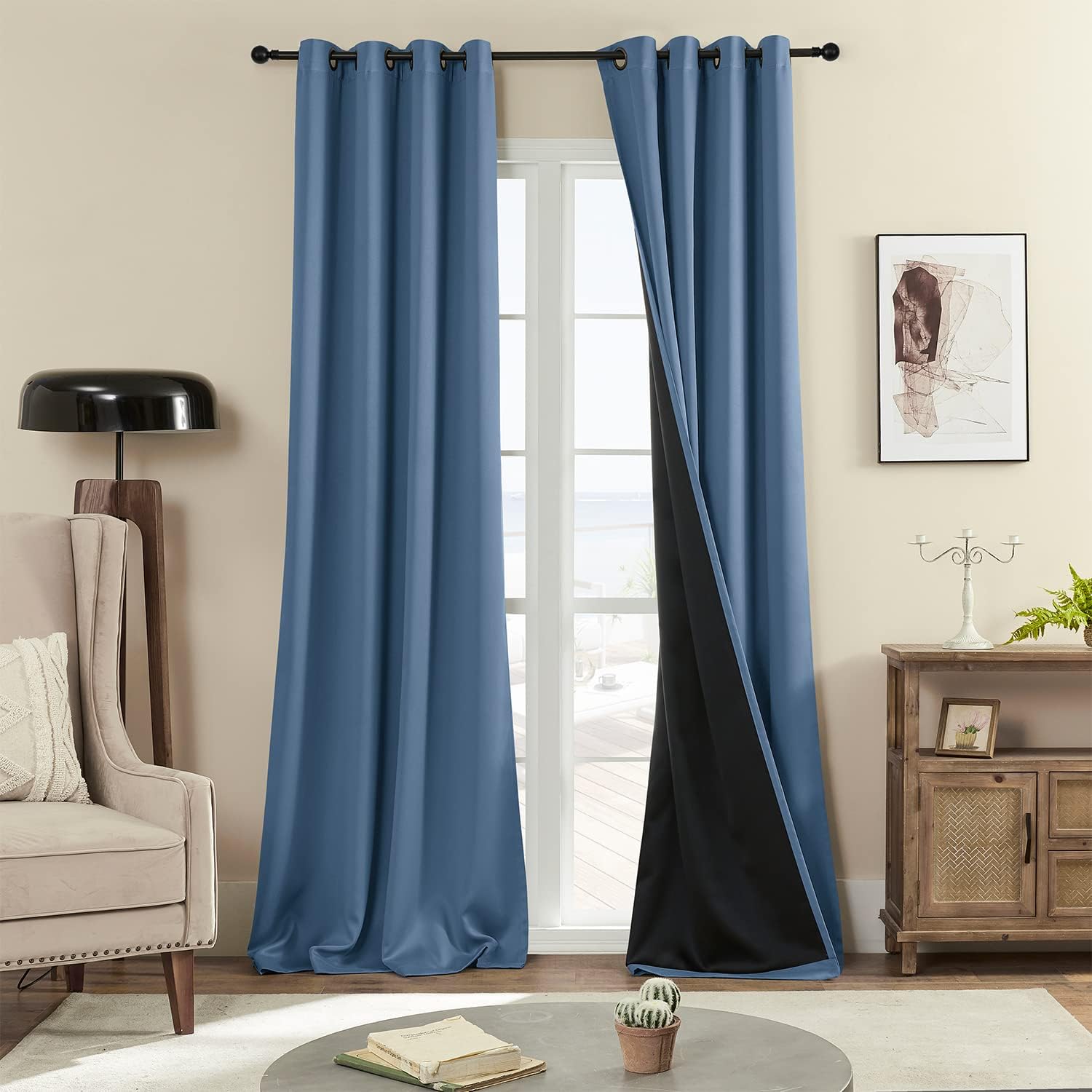Rutterllow 100% Blackout Curtains, Full Shade Long Complete Drapes for Living Room, Thermal Insulated Bedroom Window Treatment Drapes (2 Pa…