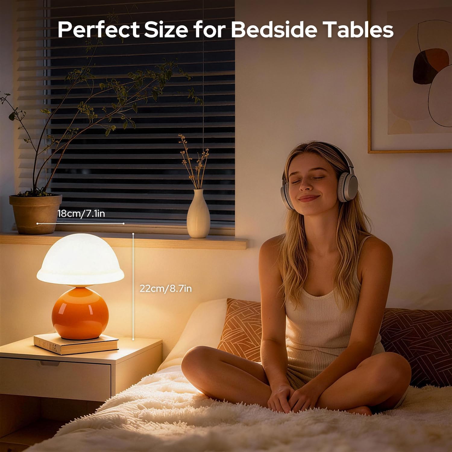 Mushroom Table Lamp for Bedroom, Cozy Bedside Lamp with Glass Shade, Stepless Dimmable Nightstand Lamp for Relaxing Bedroom Decor &…