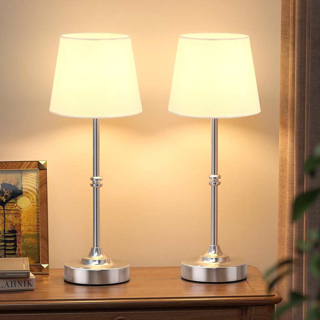 Kakanuo Rechargeable Cordless Table Lamp Silver - 2 Pack 4000mAh Battery Operated Lamp, 3000K Warm Light, Touch Control Stepless Dimming…