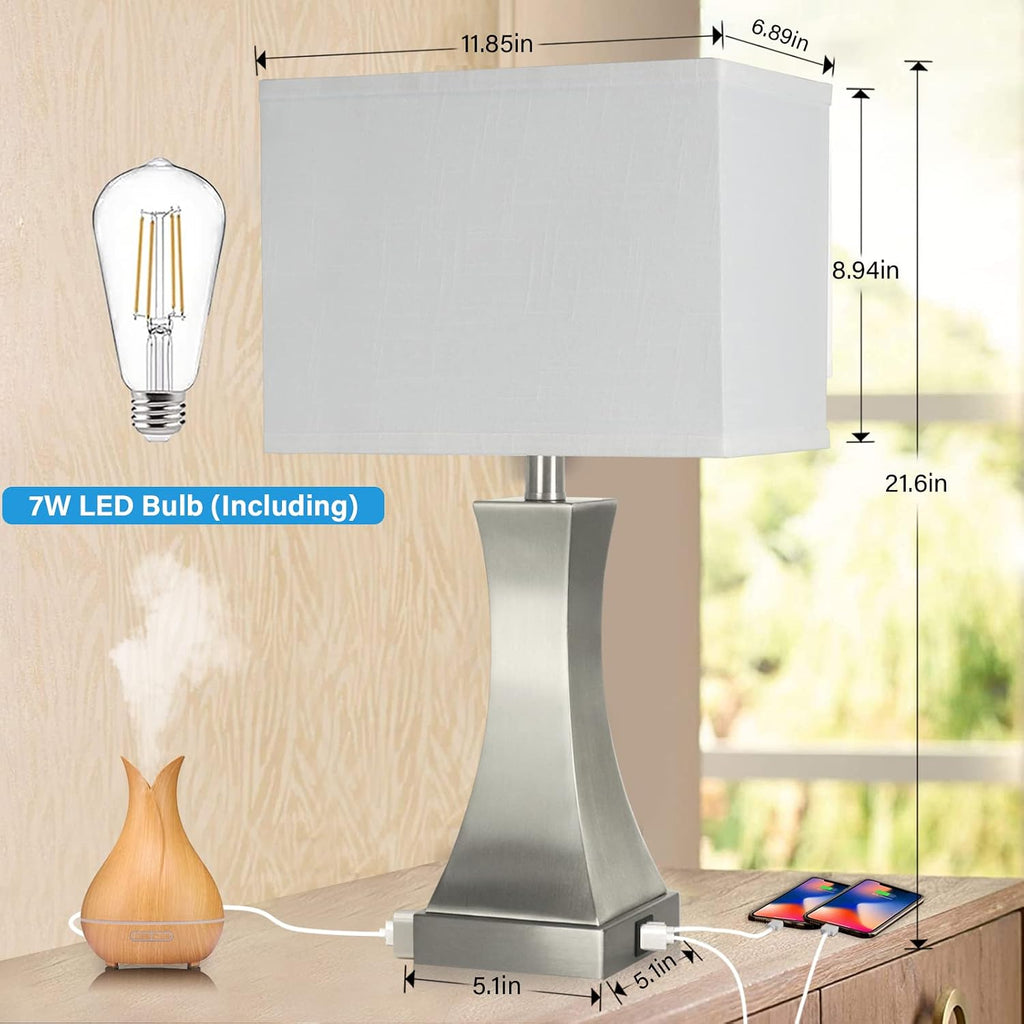OYedis Table Lamp for Bedroom 3-Way Dimmable Touch Control Bedside Lamp with USB A+C Port & Outlet 21.6" Tall Nightstand Lamp for Living…