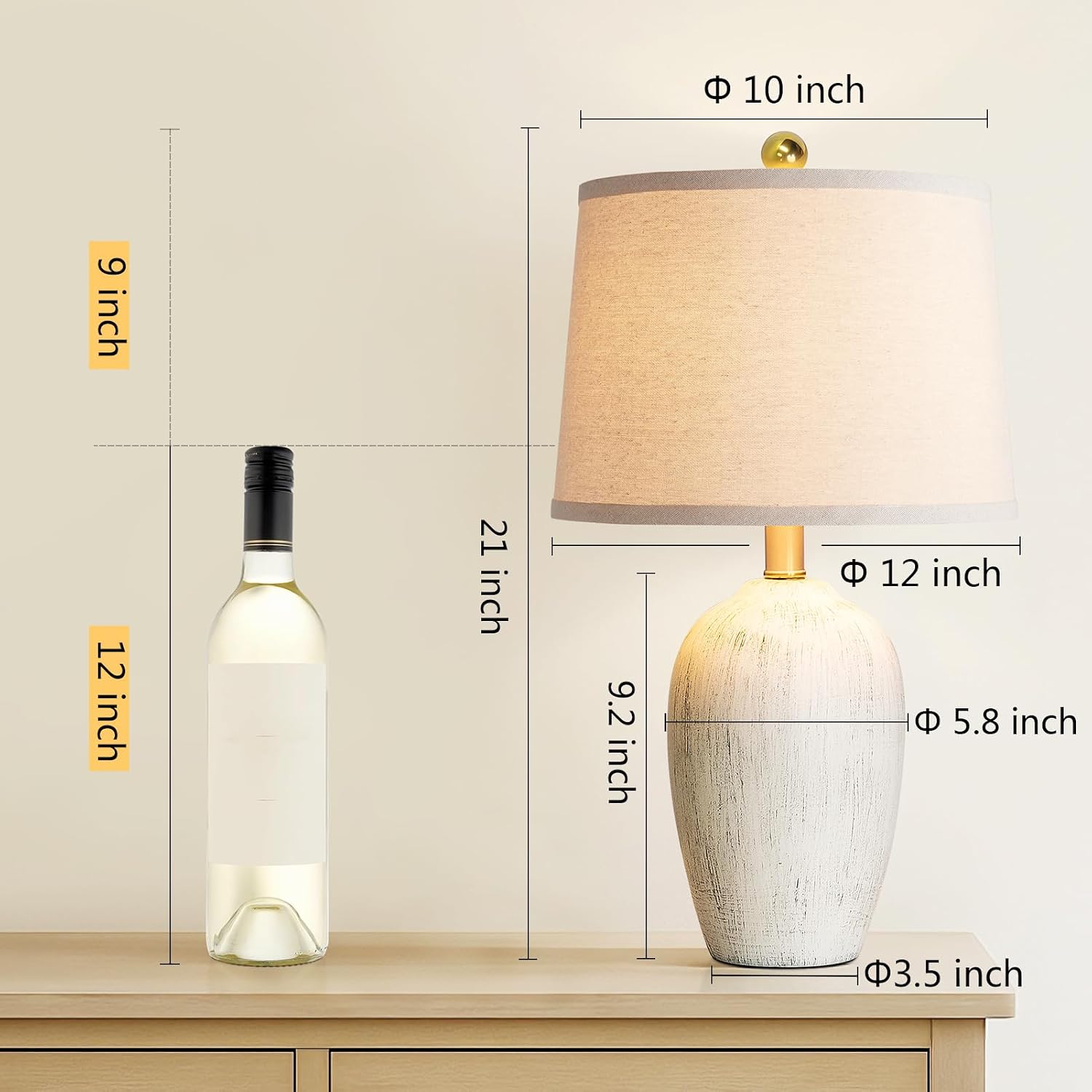 Aieampdo 21'' Set of 2 Rustic Ceramic Small Table Lamps for Living Room Bedroom, Farmhouse Vintage Nightstand Lamps for Office Entryway End…
