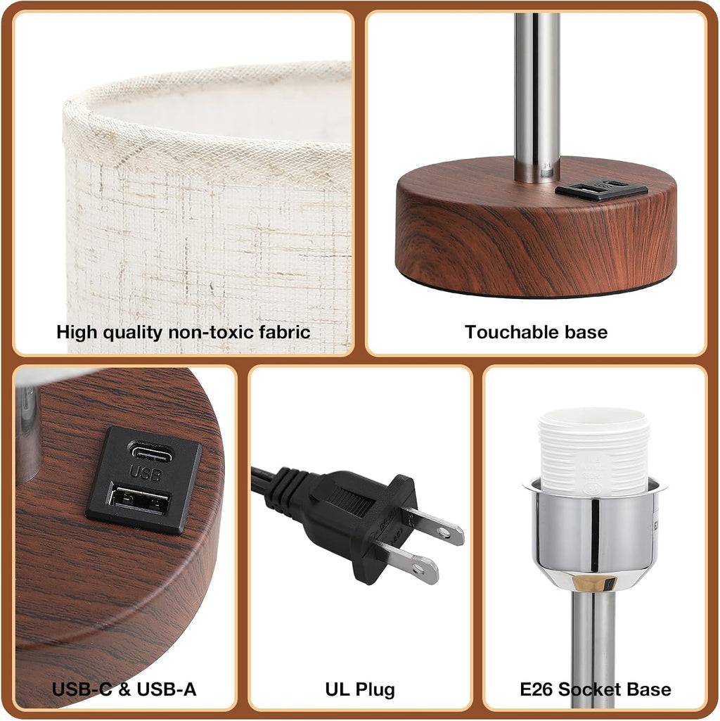 Dicoool Touch Bedside Table Lamp with USB - 3 Way Dimmable Redwood Lamps for Bedroom Nightstand, Desk Lamp with Charging Station for…