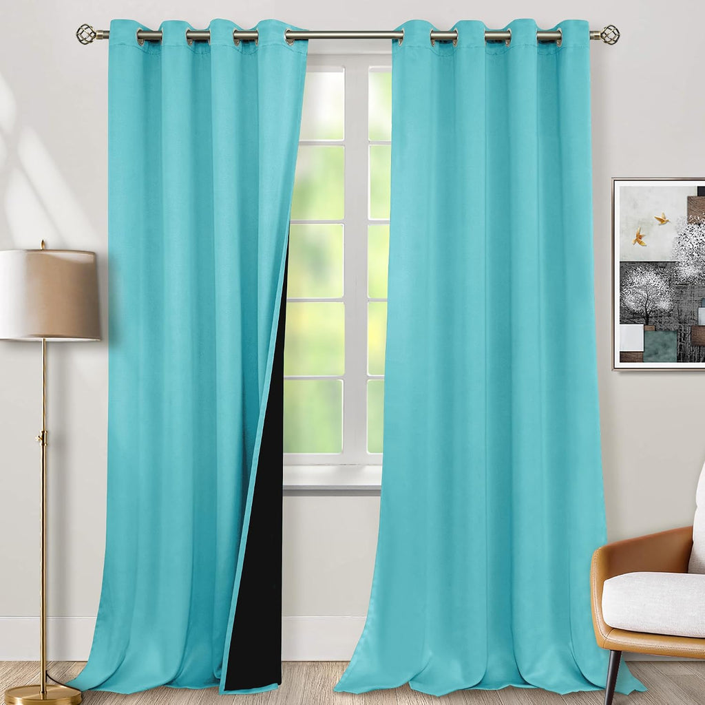 BGment Aqua Blackout Curtains 95 Inches Long 2 Panels Set for Living Room, Thermal Insulated 100% Light Blocking Curtains & Drapes, Grommet…