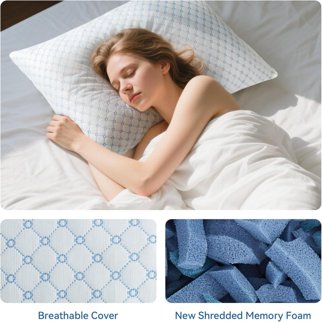 Yagamo Cooling Bed Pillows for Sleeping King Size Set of 2, Shredded Memory Foam Pillows for Bed 2Pack, Adjustable Cool Pillow for S…