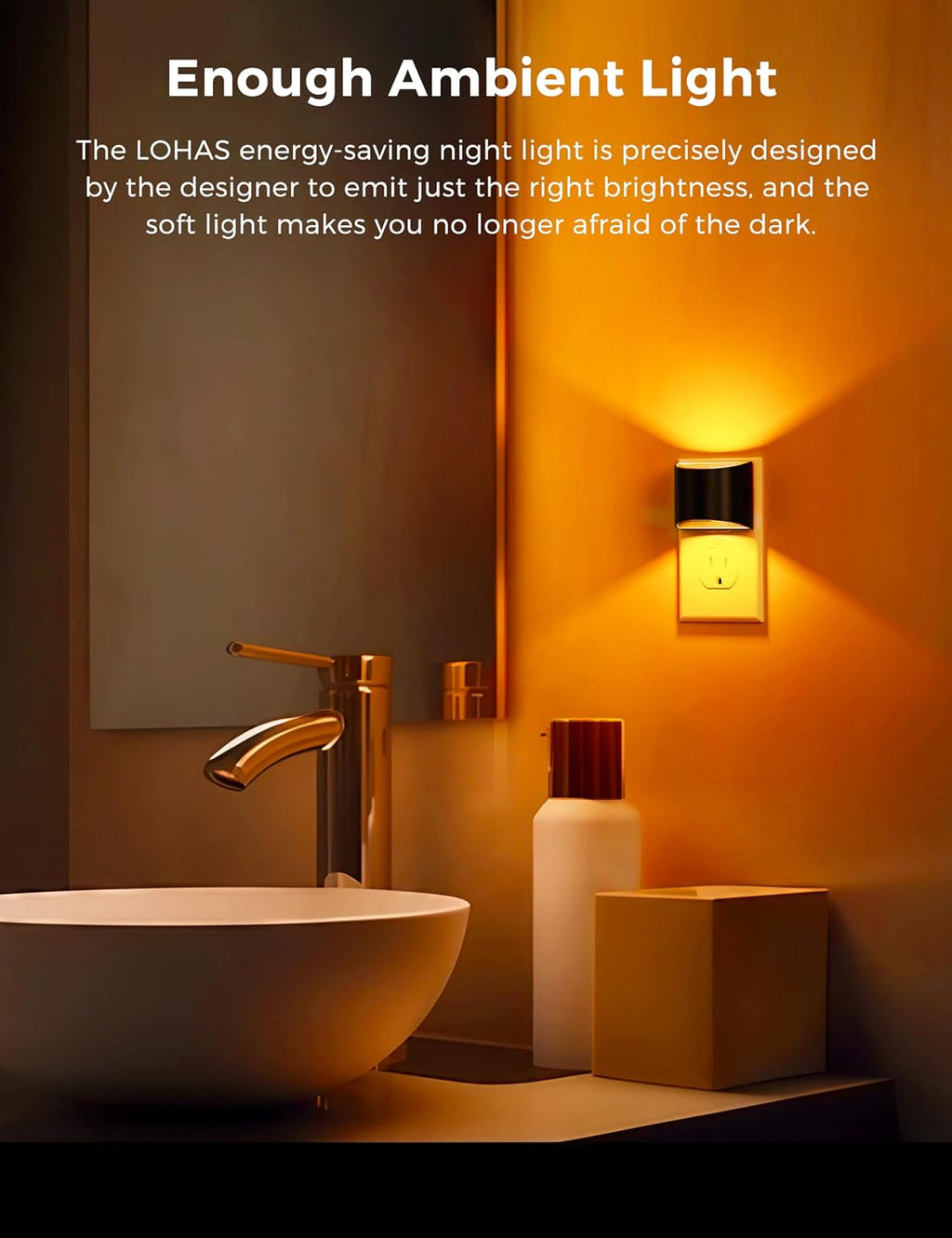 L LOHAS LED Night Light 2 Pack, Night Lights Plug into Wall, Dusk to Dawn Sensor Nightlight, 3 Level Brightness Adjustable, 1600K Amber…