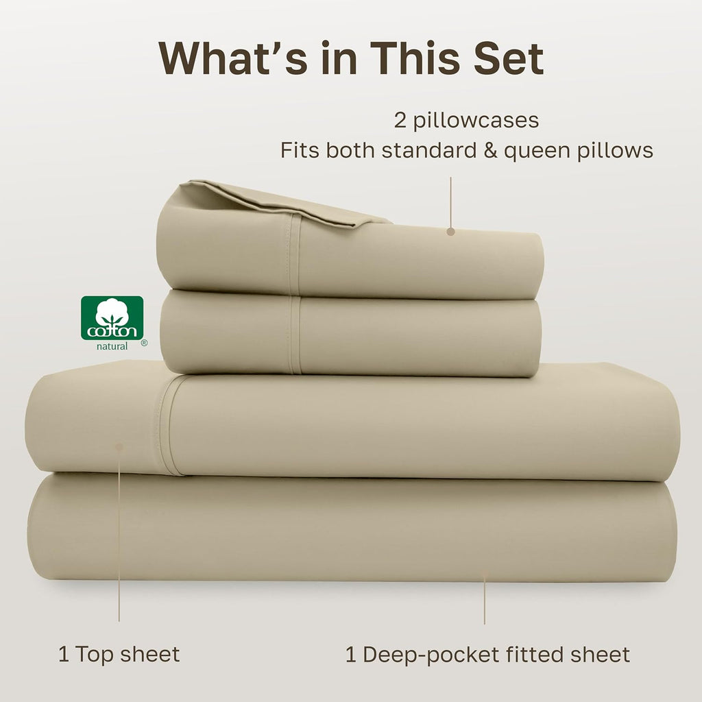 CaliforniaDesignDen CALIFORNIA DESIGN DEN Soft 100% Cotton Bed Sheets Queen Size Set, 400 TC Good Housekeeping Award Winner, Silky Smooth S…