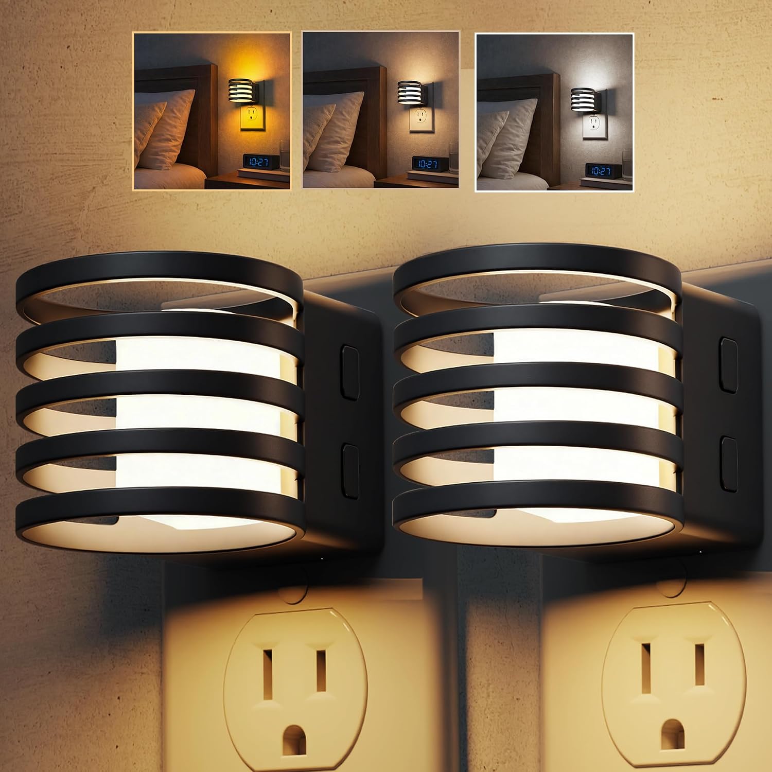 L LOHAS LED Night Light, 4 Pack 3CCT Night Lights Plug into Wall, Amber/3000K/5000K Adjustable Color Temperature Night-Lights, Dimmable…