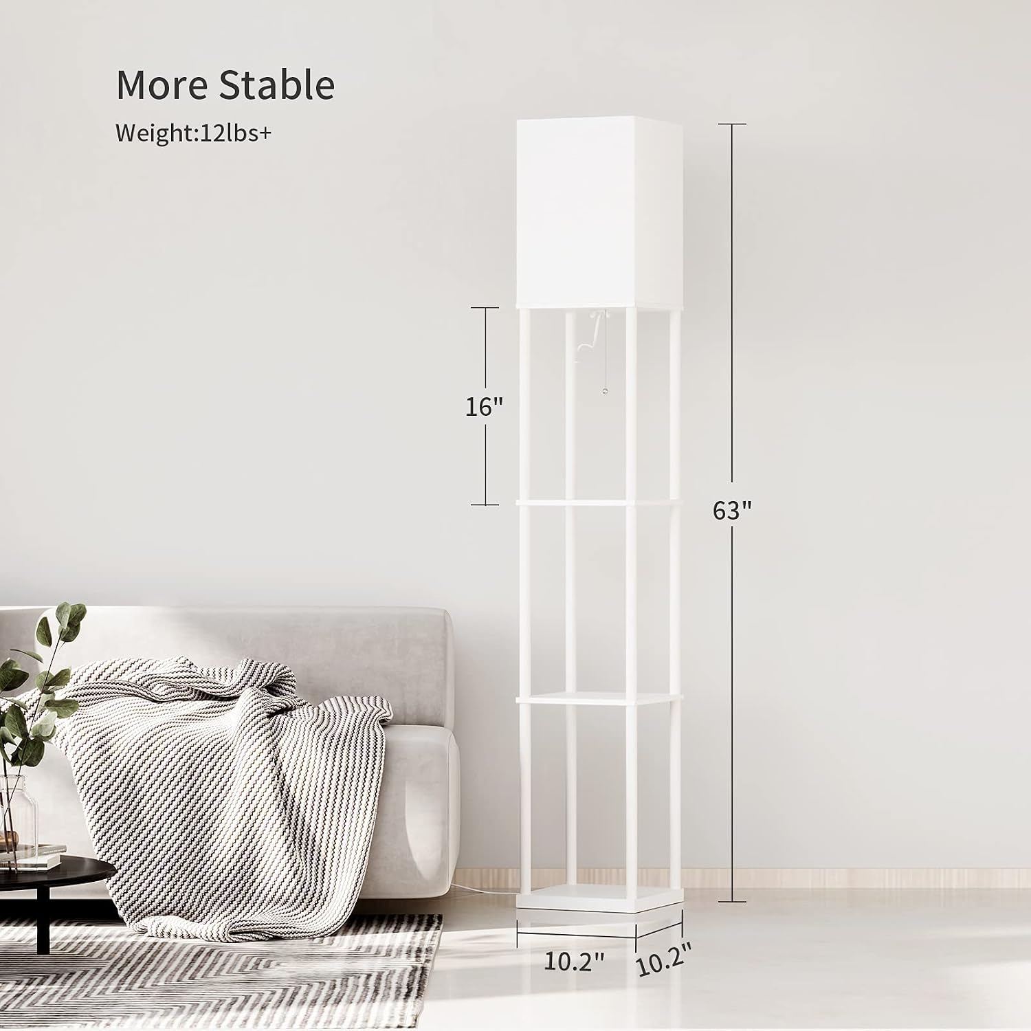 SUNMORY Floor Lamp with Shelves, Modern Square Standing Lamp with 3 Color Temperature Bulb, Corner Display Bookshelf Lamp for Living Room…