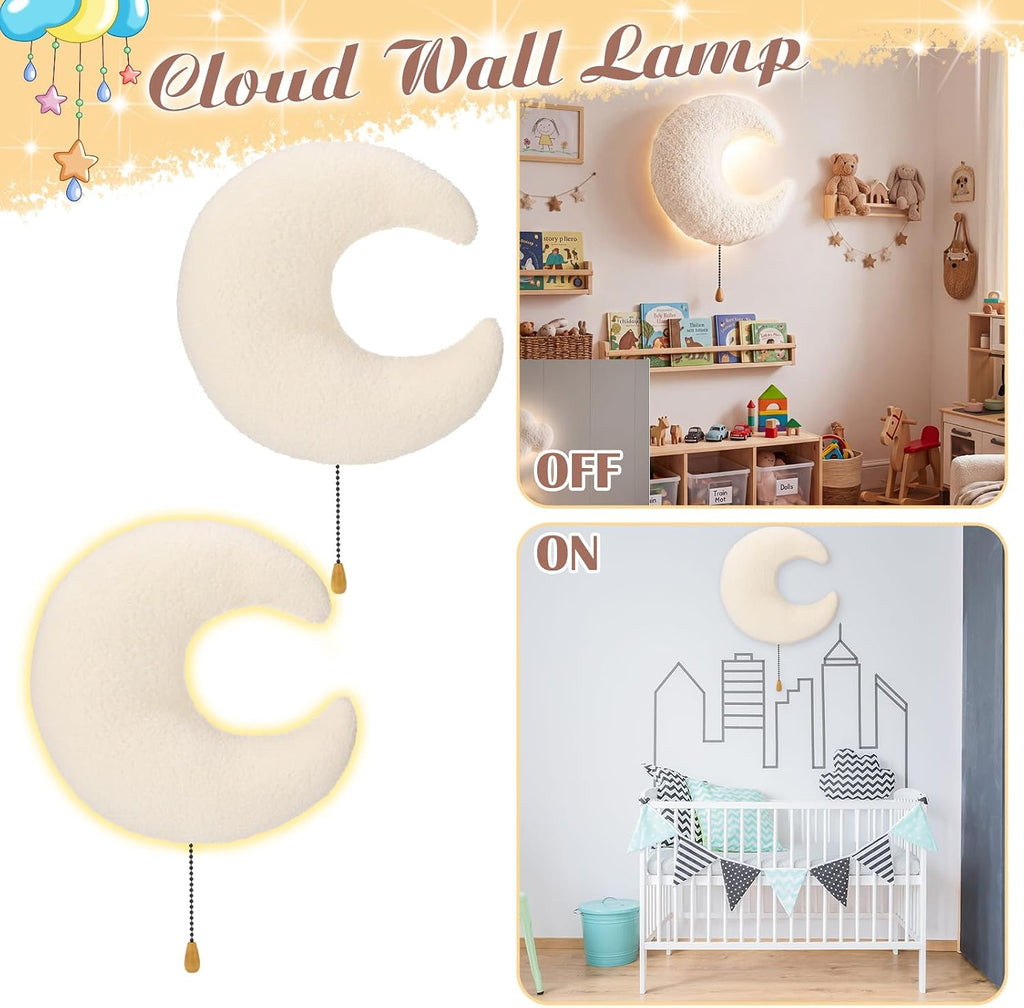 Aurelema Fluffy Moon Night Light Wall Lamp Sleeping Nursery Lighting Cute Floating Battery Operated Hanging Lamp for Baby Boys Girls…