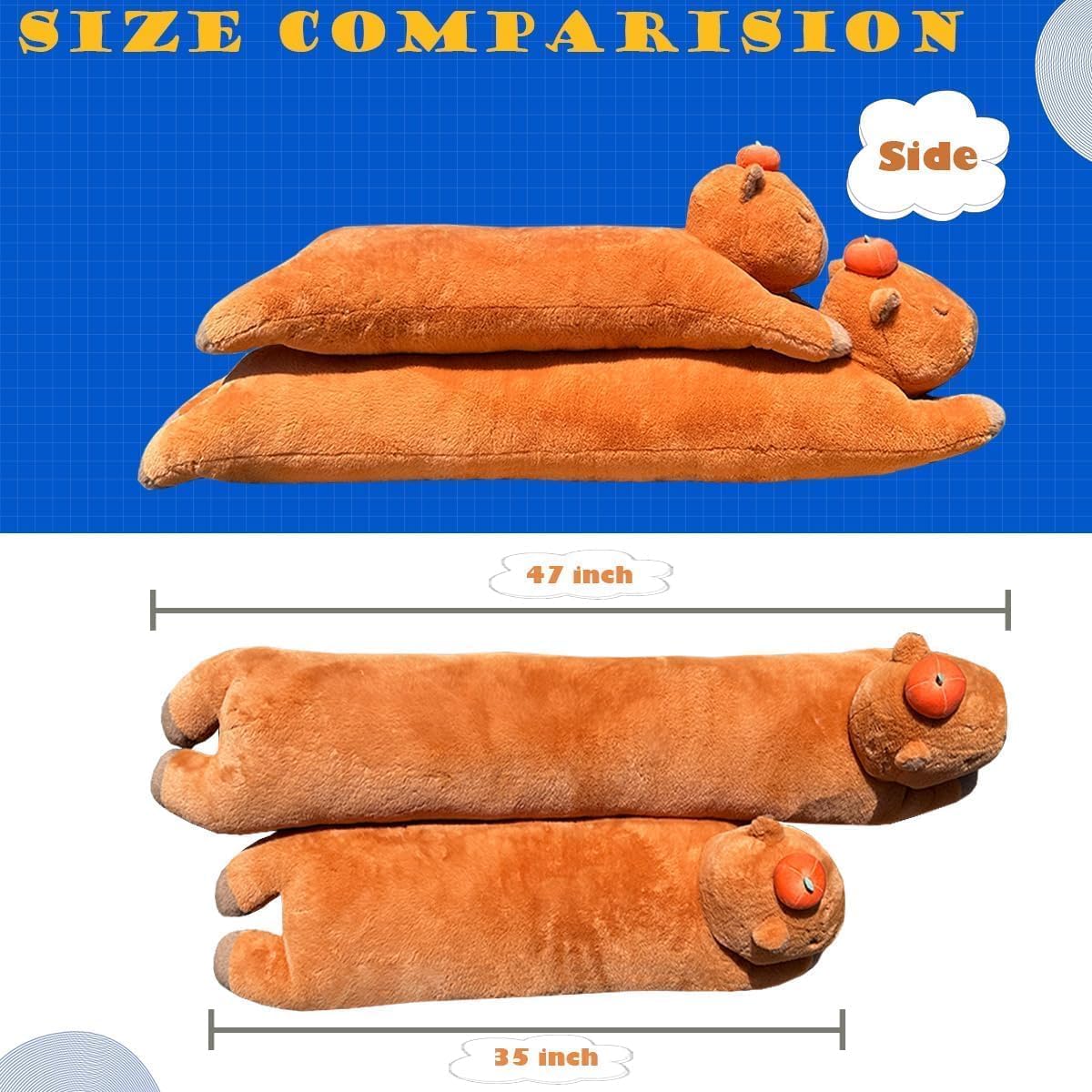 Capybara Plush Pillow, Capybara Stuffed Animal with Persimmon Plush, Capybara Plush Long Body Pillow (47 inch)