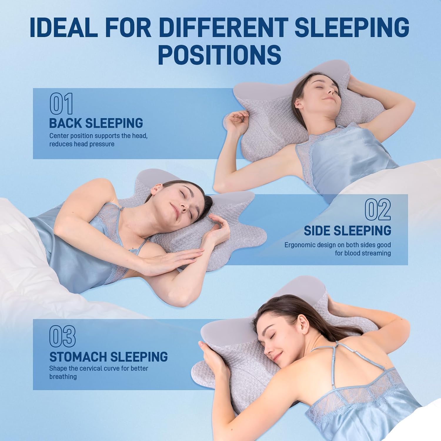 Funccube Cervical Neck Pillow - Memory Foam Pillow for Sleeping, Ergonomic Neck Support Contour Pillows for Side Back Stomach Sleepers, Orth…