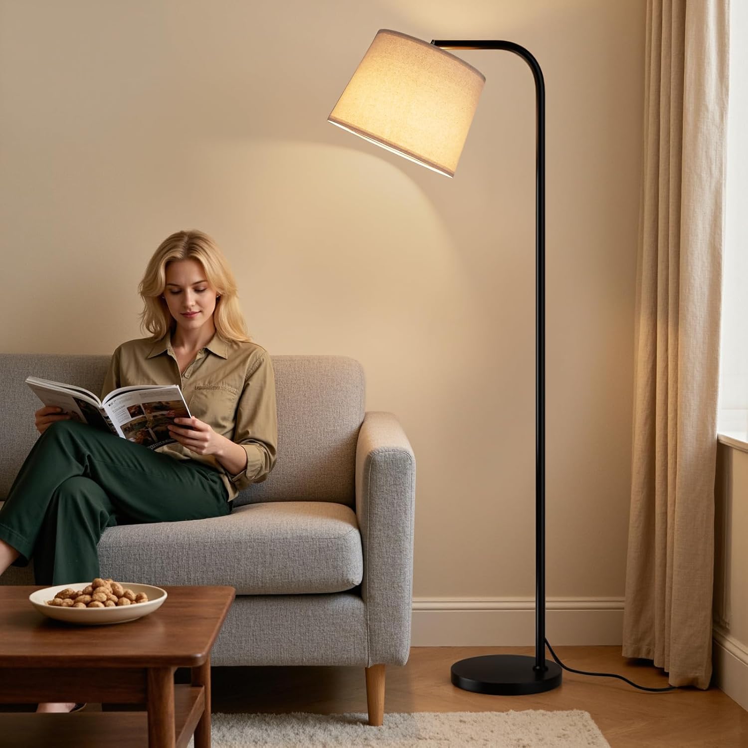 Ambimall Remote-Controlled Floor Lamp - Color Temperature Adjustable and Fully Dimmable, Standing Lamp for Living Room with Rotating…