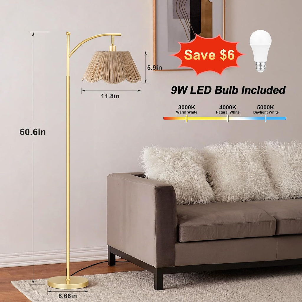 Ambimall 60" Floor Lamps for Living Room with 3 Color Temperatures, Gold Floor Lamp with Rattan Shade, Modern Tall Lamps for Bedroom…