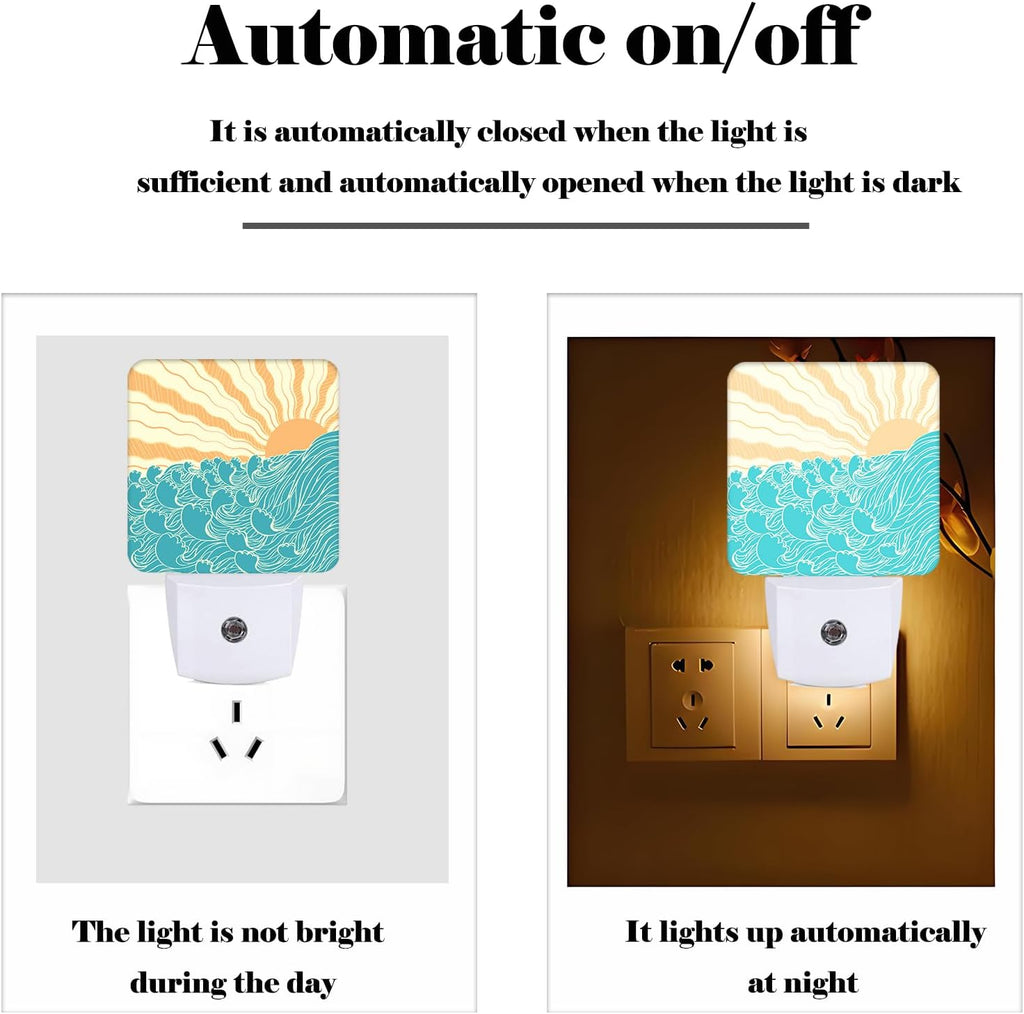 Boho Sea Waves Night Light, Plug-in Nightlights Auto Sensor Night Lamp Dusk-to-Dawn Lamp Home Decor for Nursery Children Girls Boys