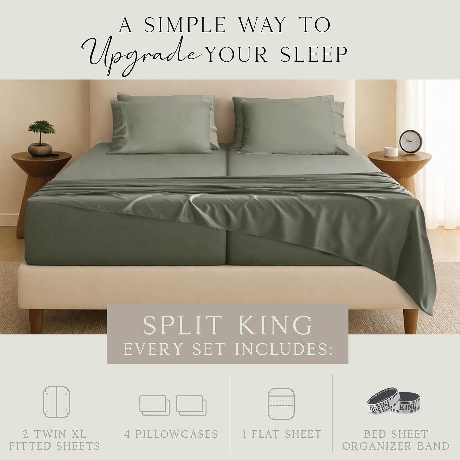 KARISSA MAE 7 Piece Pure Viscose from Bamboo Split King Size Sheet Set | 100% FSC Certified | Luxuriously Soft | Cooling | 18" Deep…