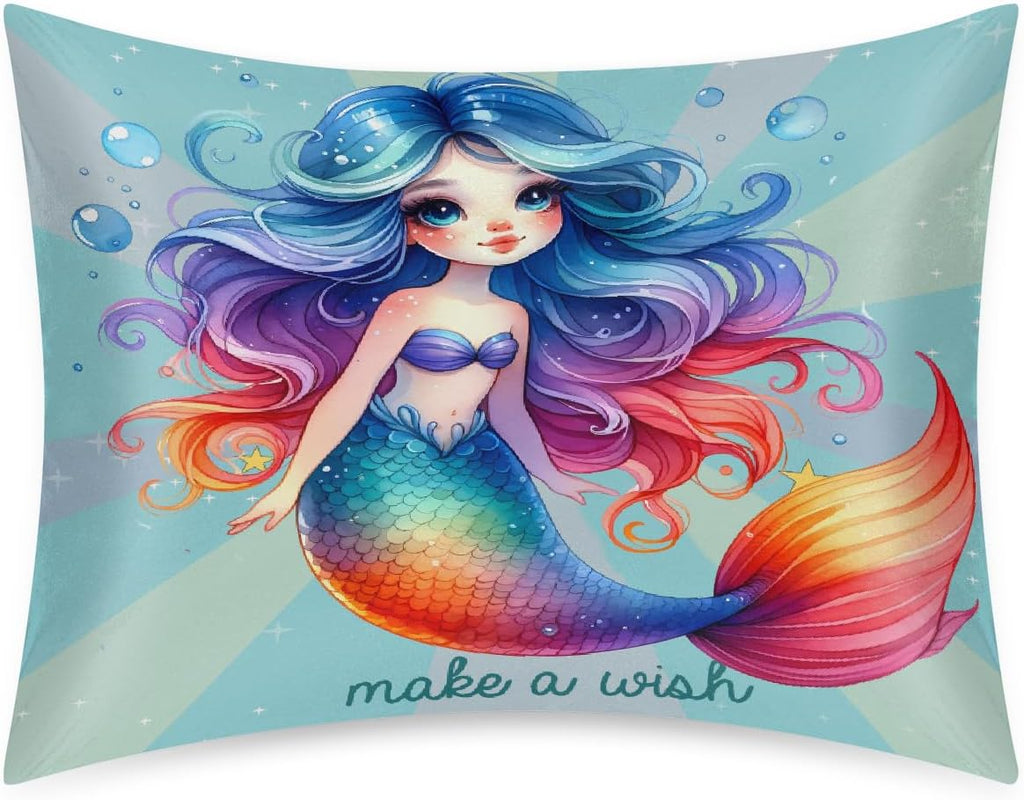 Satin Pillowcase for Hair and Skin Rainbow Mermaid Girls Soft Silk Pillow Case with Envelope Closure Cooling Pillow Cases Slip Standard…