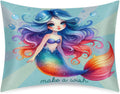 Satin Pillowcase for Hair and Skin Rainbow Mermaid Girls Soft Silk Pillow Case with Envelope Closure Cooling Pillow Cases Slip Standard…