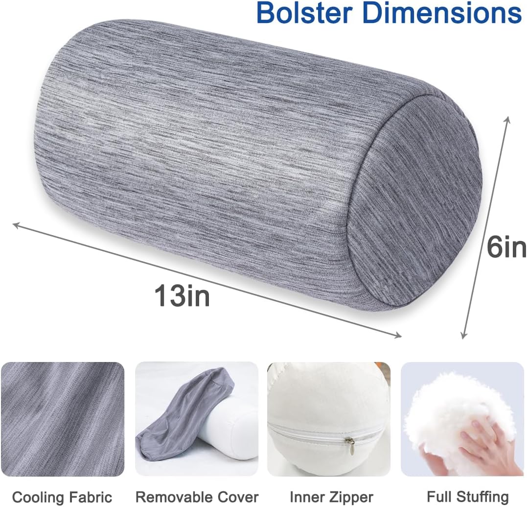 1Middleone 1 MIDDLE ONE Round Cylinder Bolster Pillow with Removable Cooling Cover, Tube Roll Cervical Pillow for Head, Neck, Back and Legs…
