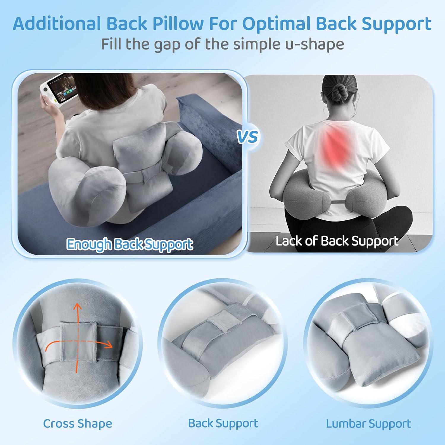 Pyurifai Crochet Pillow for Lap Support - Reading Pillow for Laptop with Extra Back Pillow for Support, Enlarged Gaming Pillow for Lap, Mul…