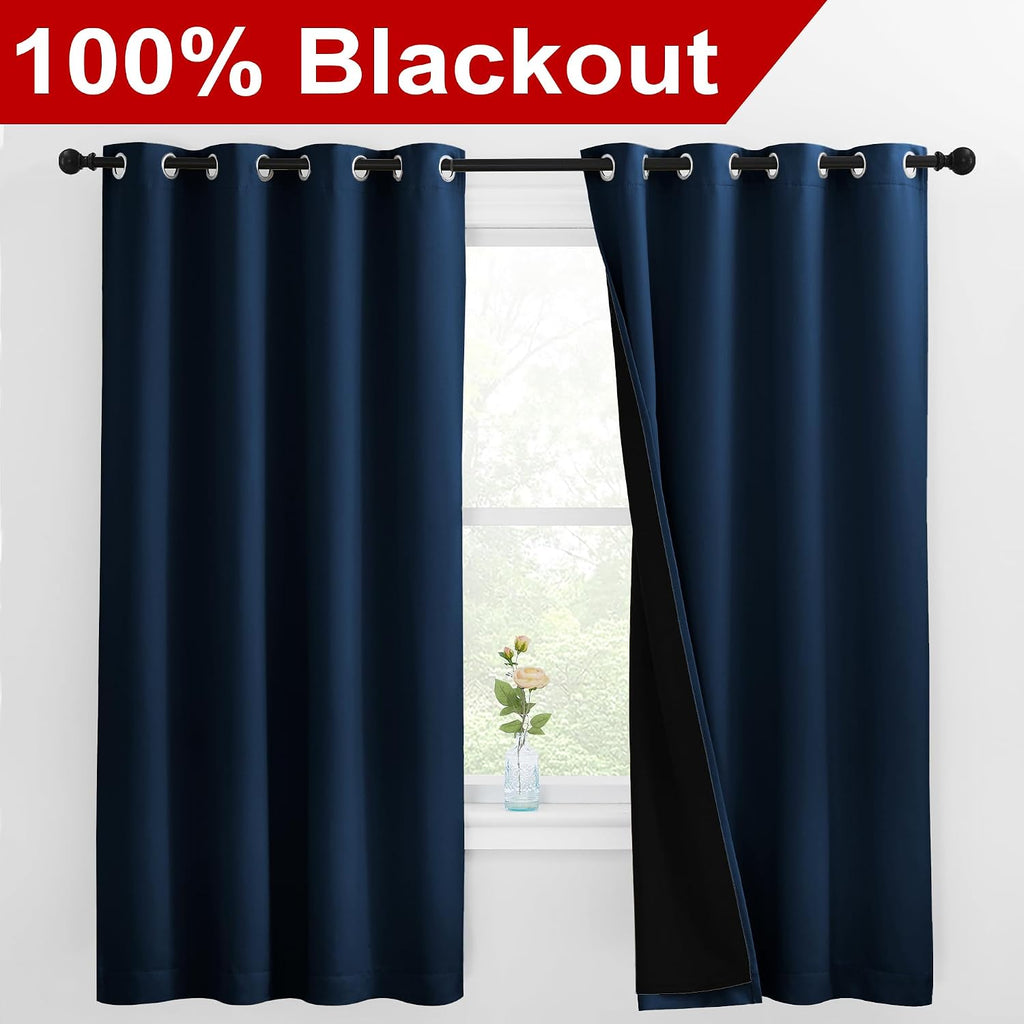 Nicetown 100% Blackout Curtains with Black Liners, Thermal Insulated Full Blackout 2-Layer Lined Drapes, Energy Efficiency Window Draperies…