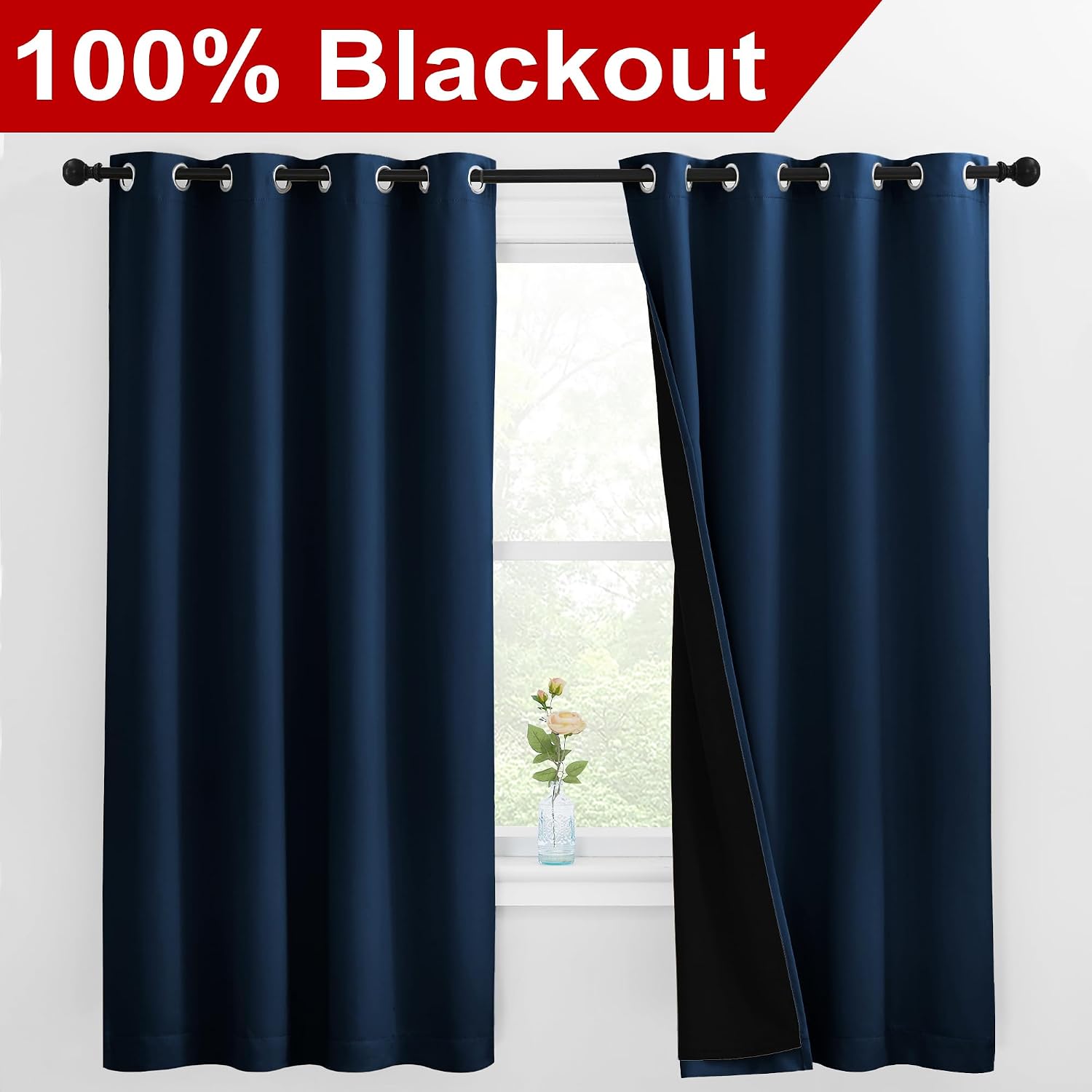 Nicetown 100% Blackout Curtains with Black Liners, Thermal Insulated Full Blackout 2-Layer Lined Drapes, Energy Efficiency Window Draperies…